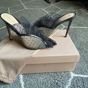 Gianvito Rossi Lace Dot Peep Toe Mules
